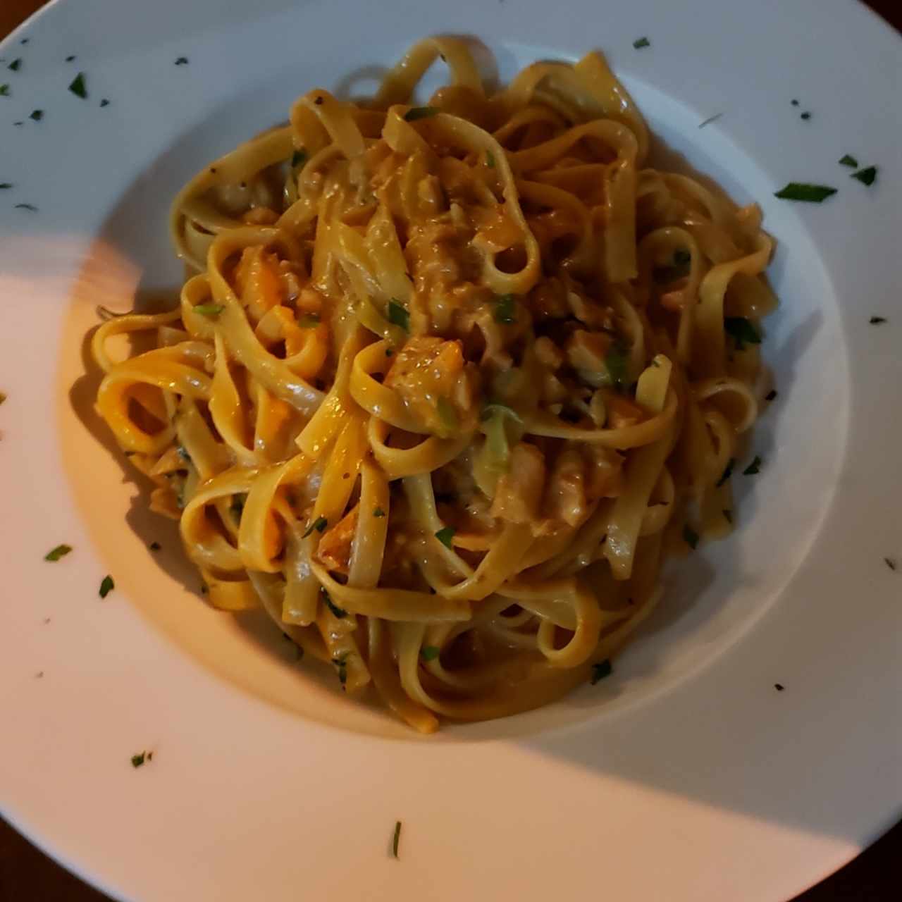 fetuccini con salmón y Vodka