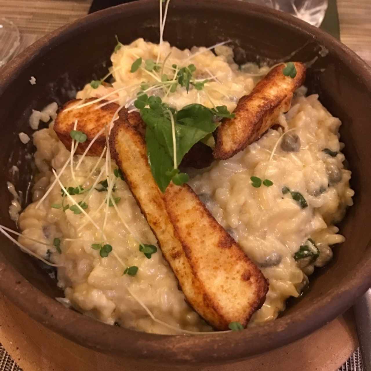 Risotto de guandú con camarones al curry 