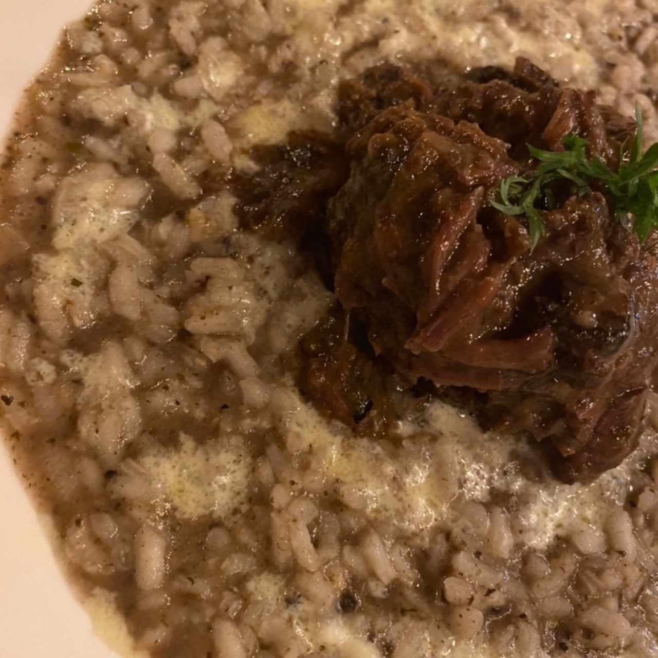 risotto de trufa negra con filete de res al vino tinto