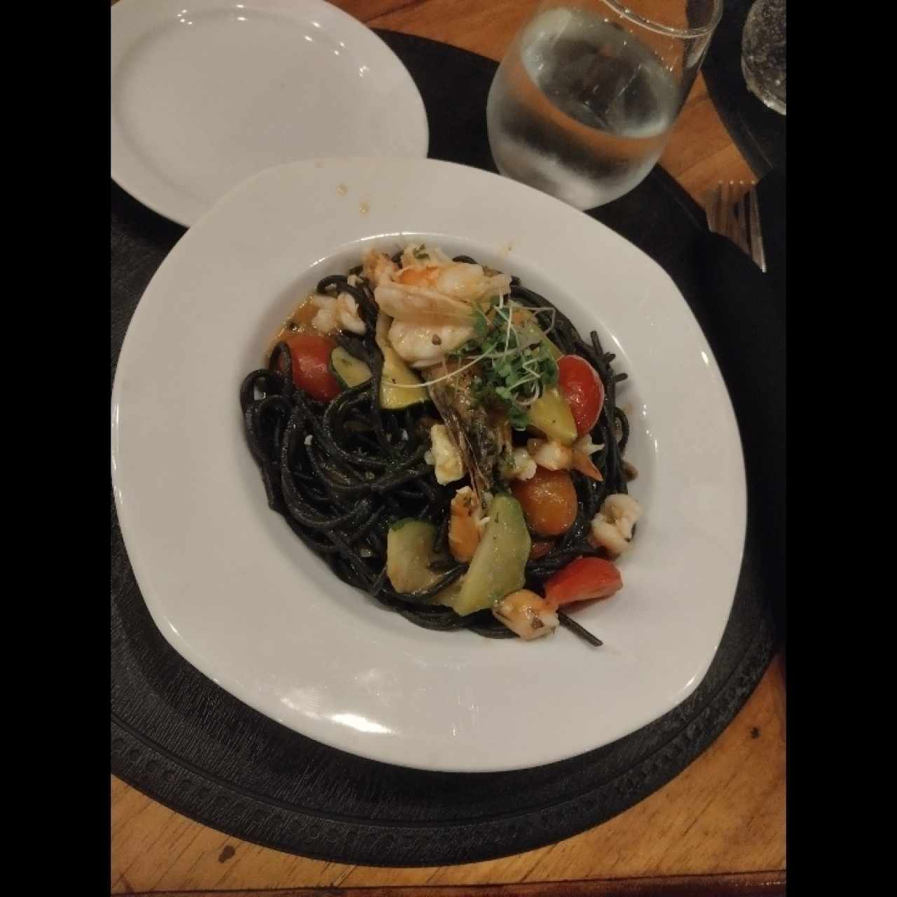 Spaghetti negro with prawns