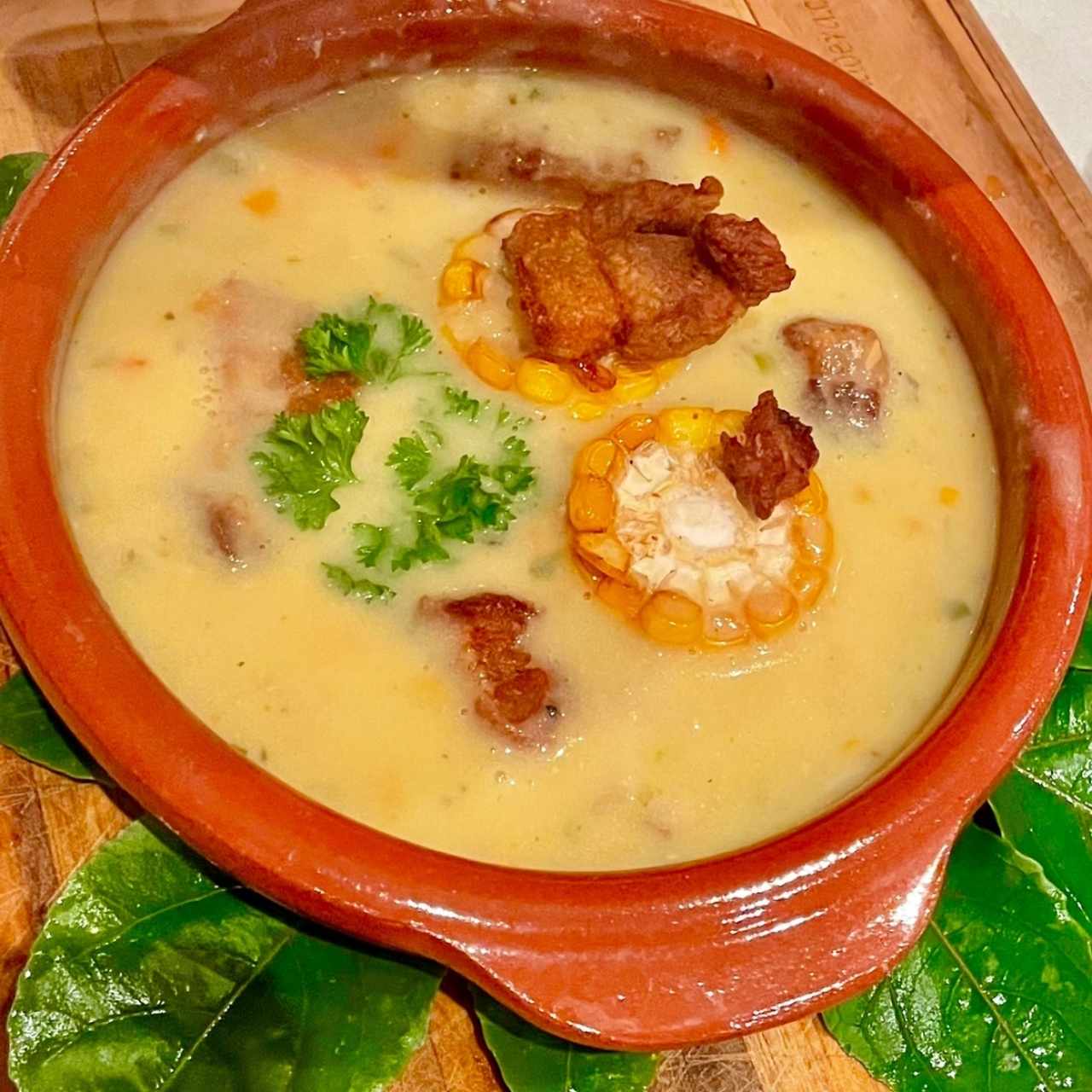 crema de maiz y chicharrón