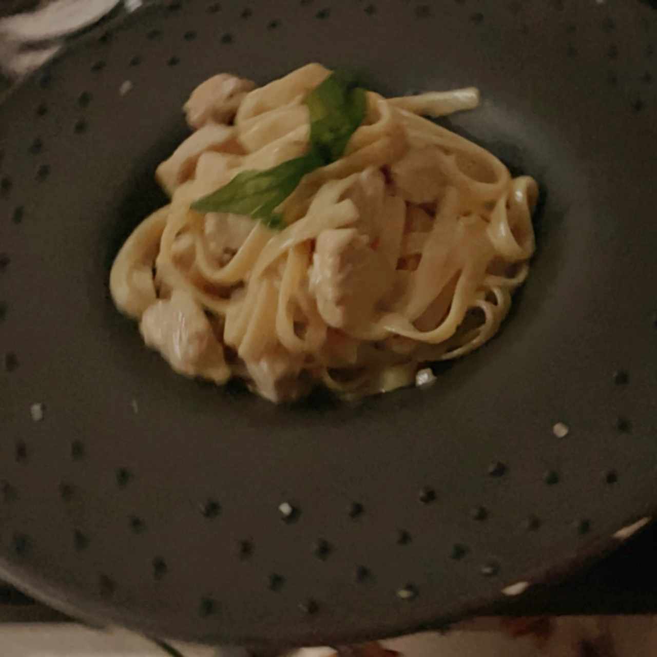 Fettuccine con pollo en salsa blanca