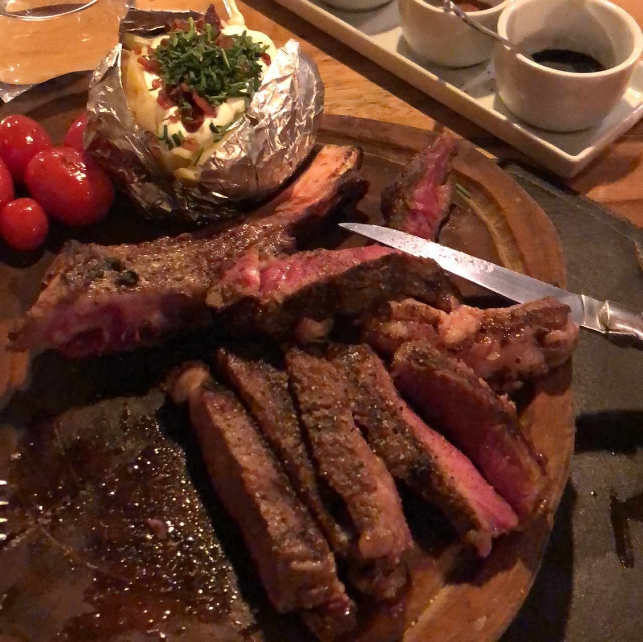 Bone-in Ribeye smoked in wood of Nance