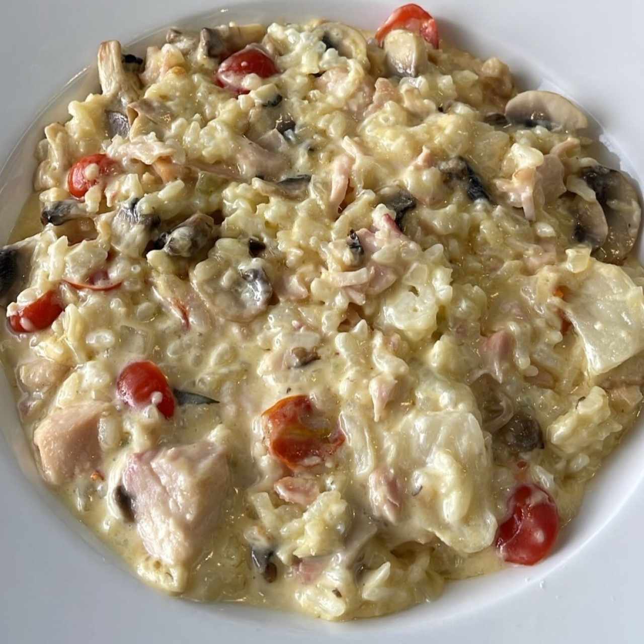 Rissotto de pollo con hongos