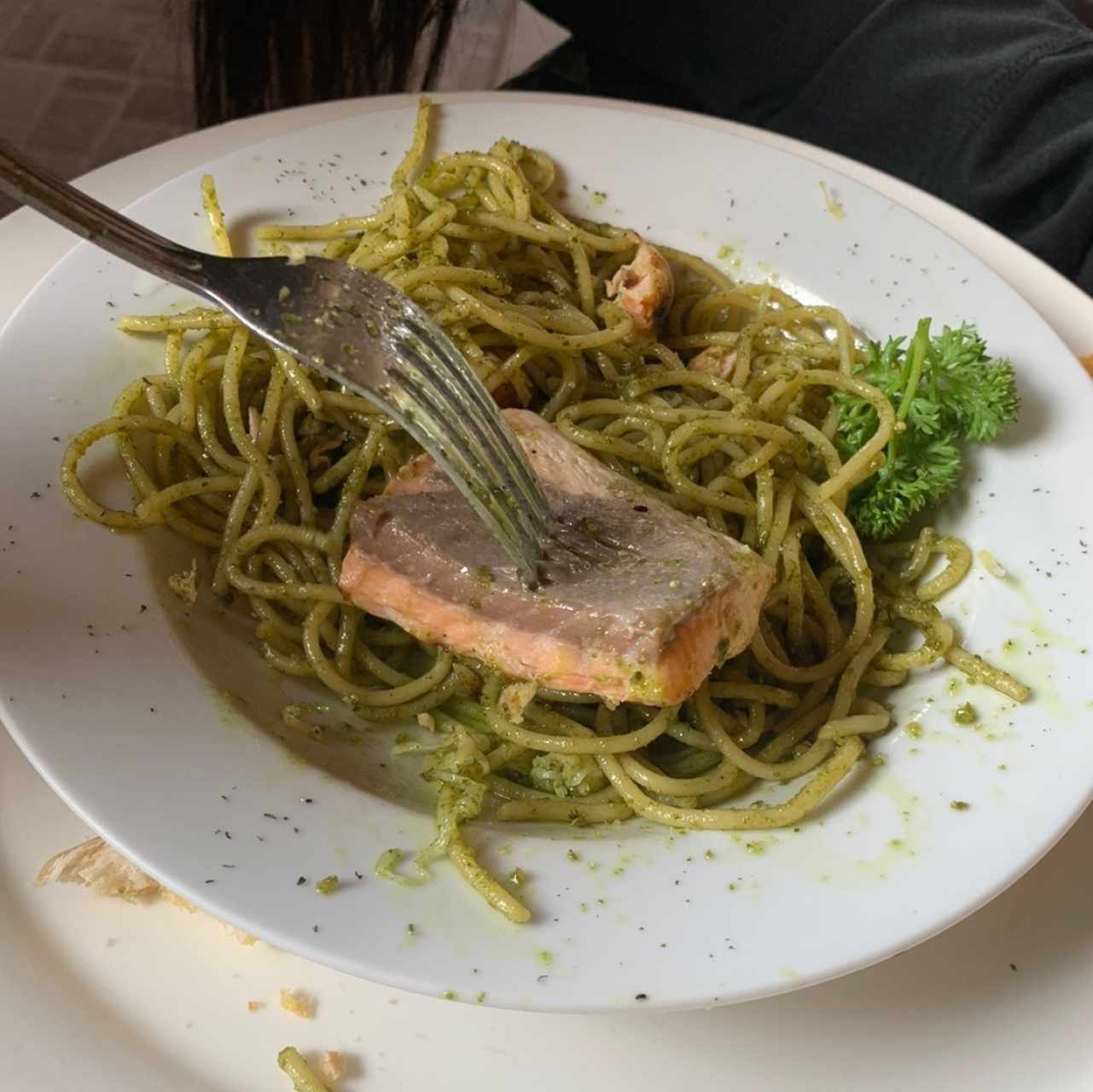 pasta pesto y salmon 