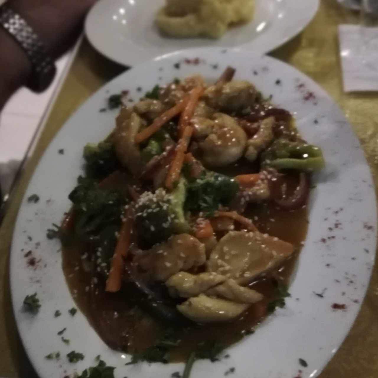 Fajitas de pollo con puré 