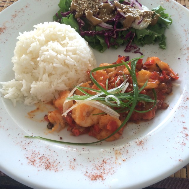 Coconut shrimp con arroz