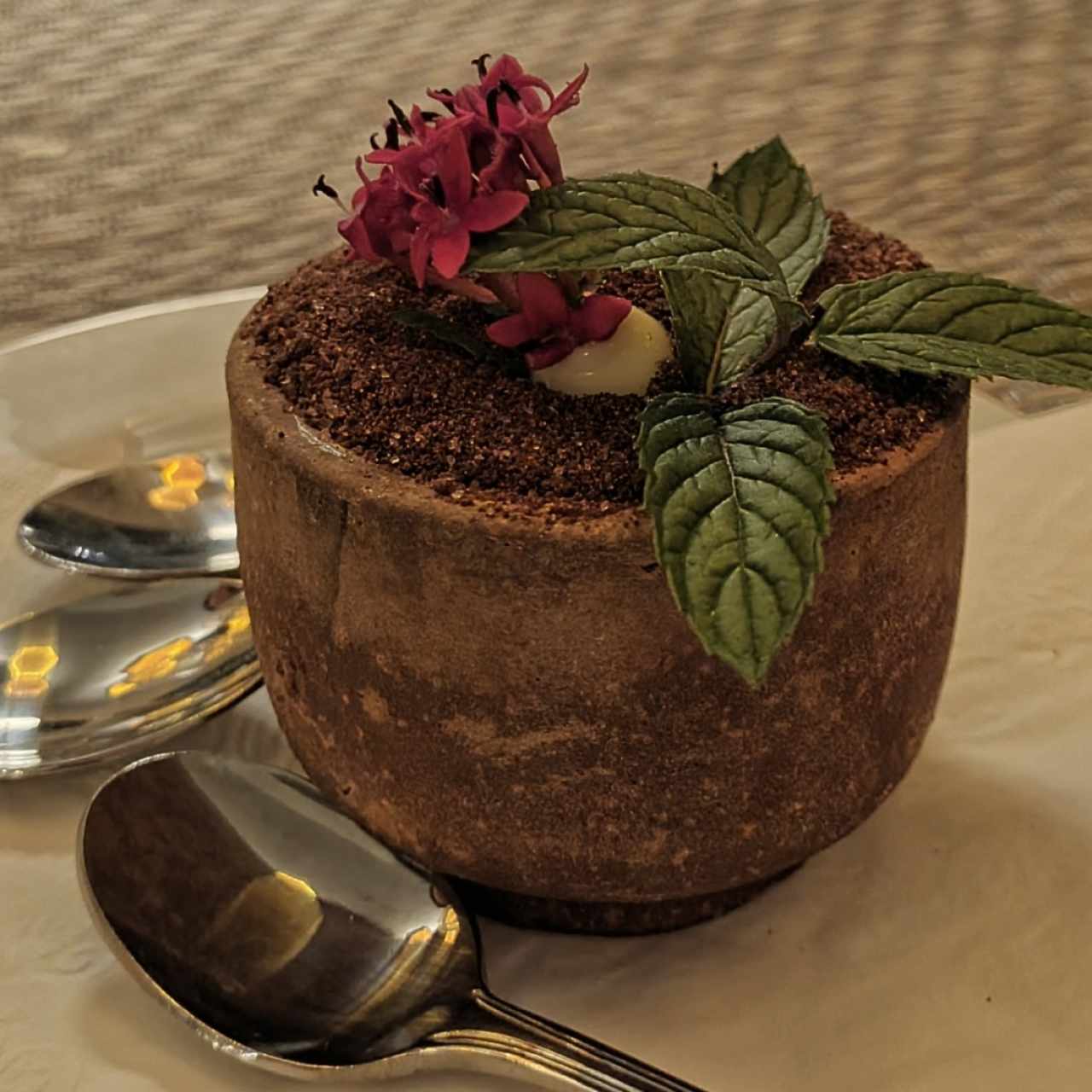 Planta (mouse de maracuyá y soufflé de chocolate)