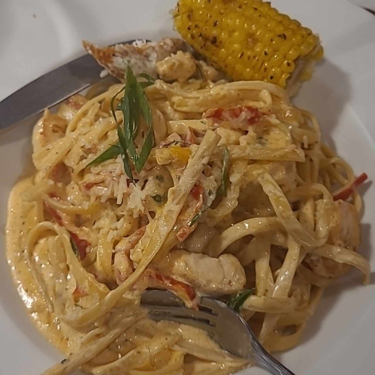 pasta de camarones con pollo