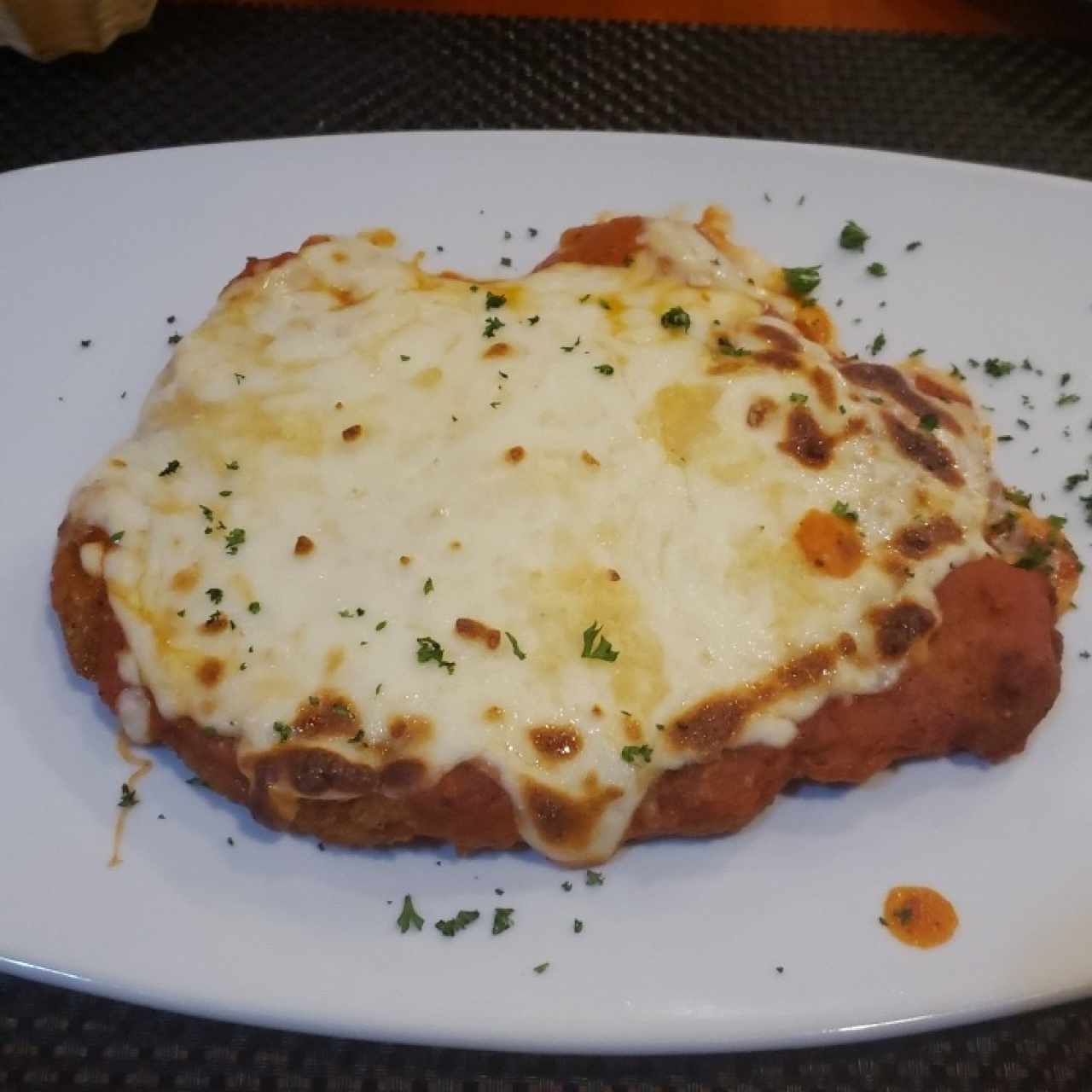 pollo a la parmigiana! mi preferido con puré de papas ! lo máximo 