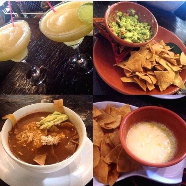 Margaritas de maracuya, guacamole, queso fundido y sopa azteca