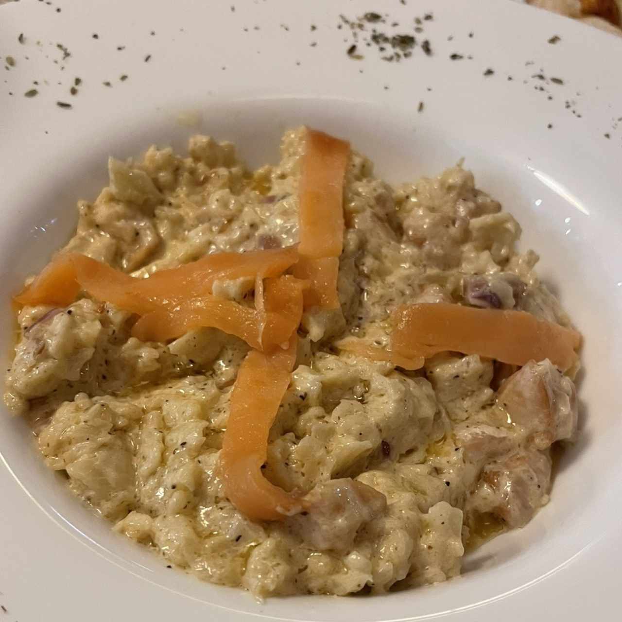 Risotto de salmón y coliflor