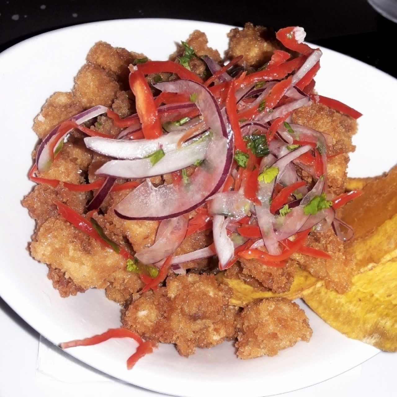 ceviche de corvina frito 