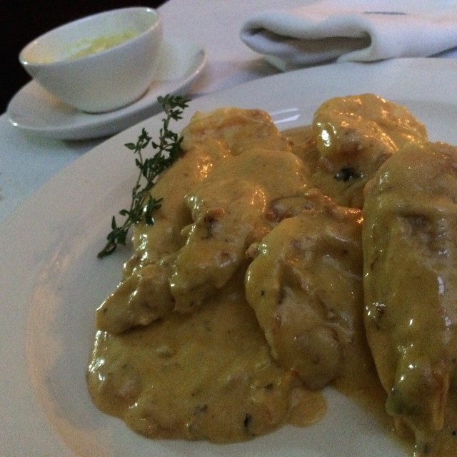 Langostinos A La Crema De Manchego Y Beicon