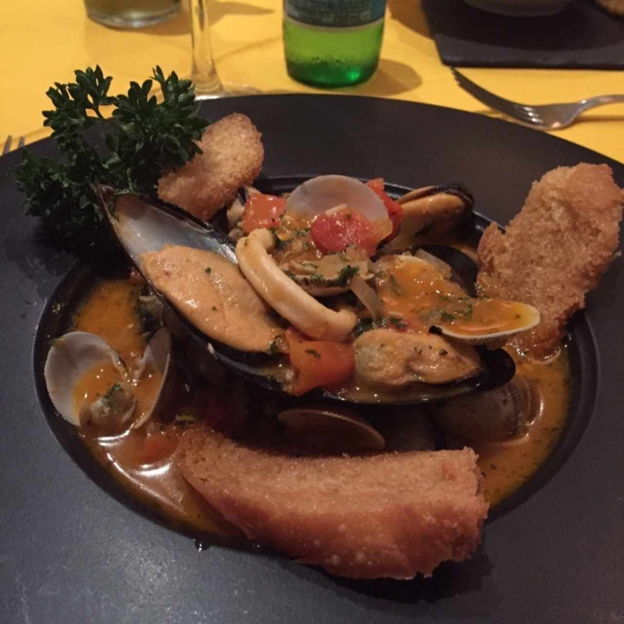 sopa de almejas, mejillones