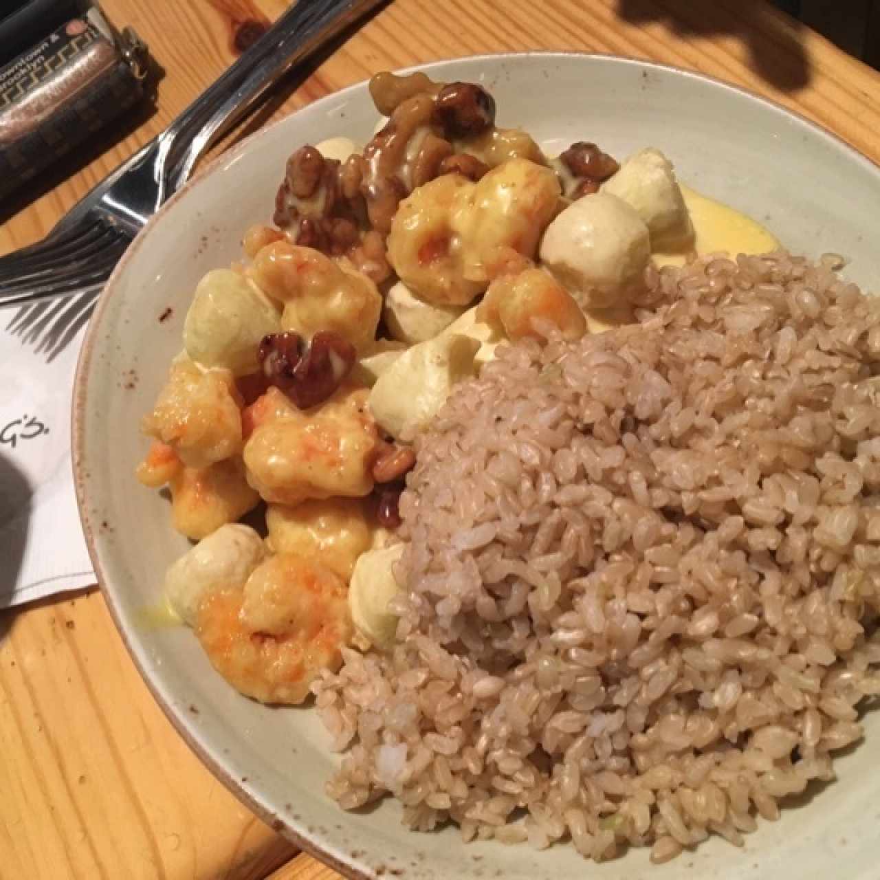 arroz integral con camarones y manzana 