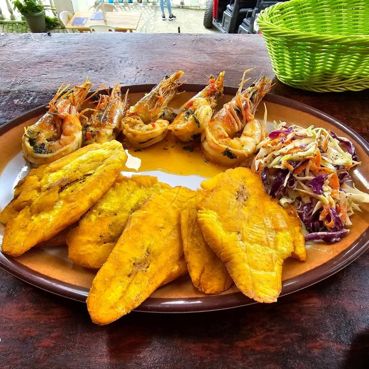 Langostinos in Garlic butter,Plantain or rice +slaw