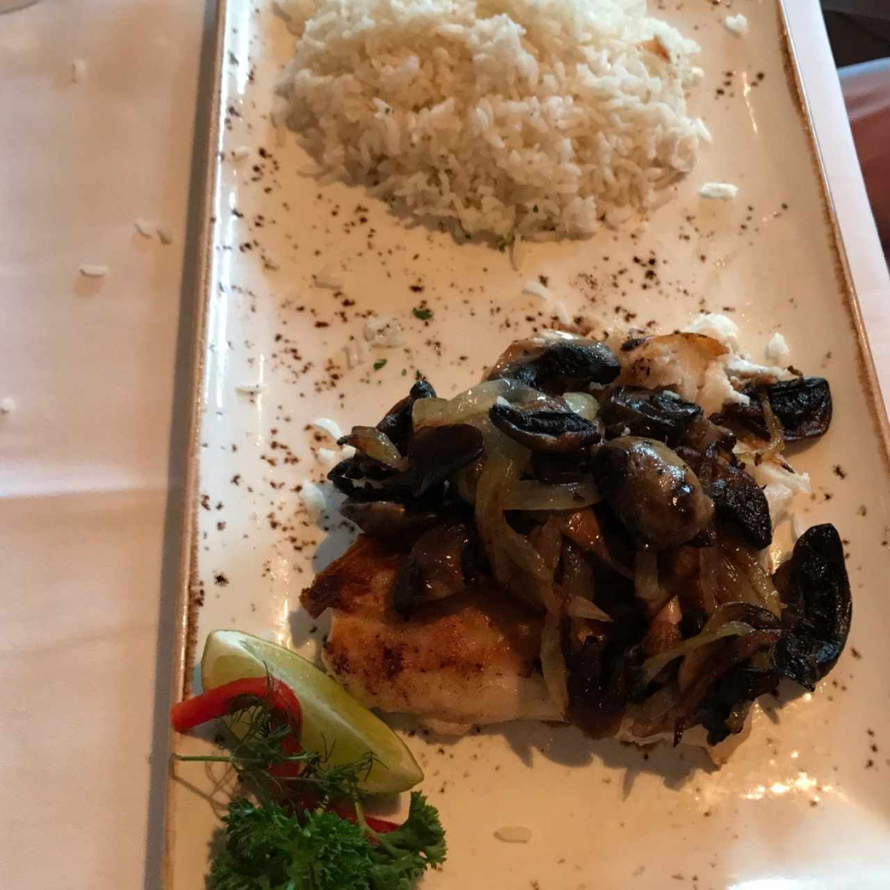 corvina con portobelos 