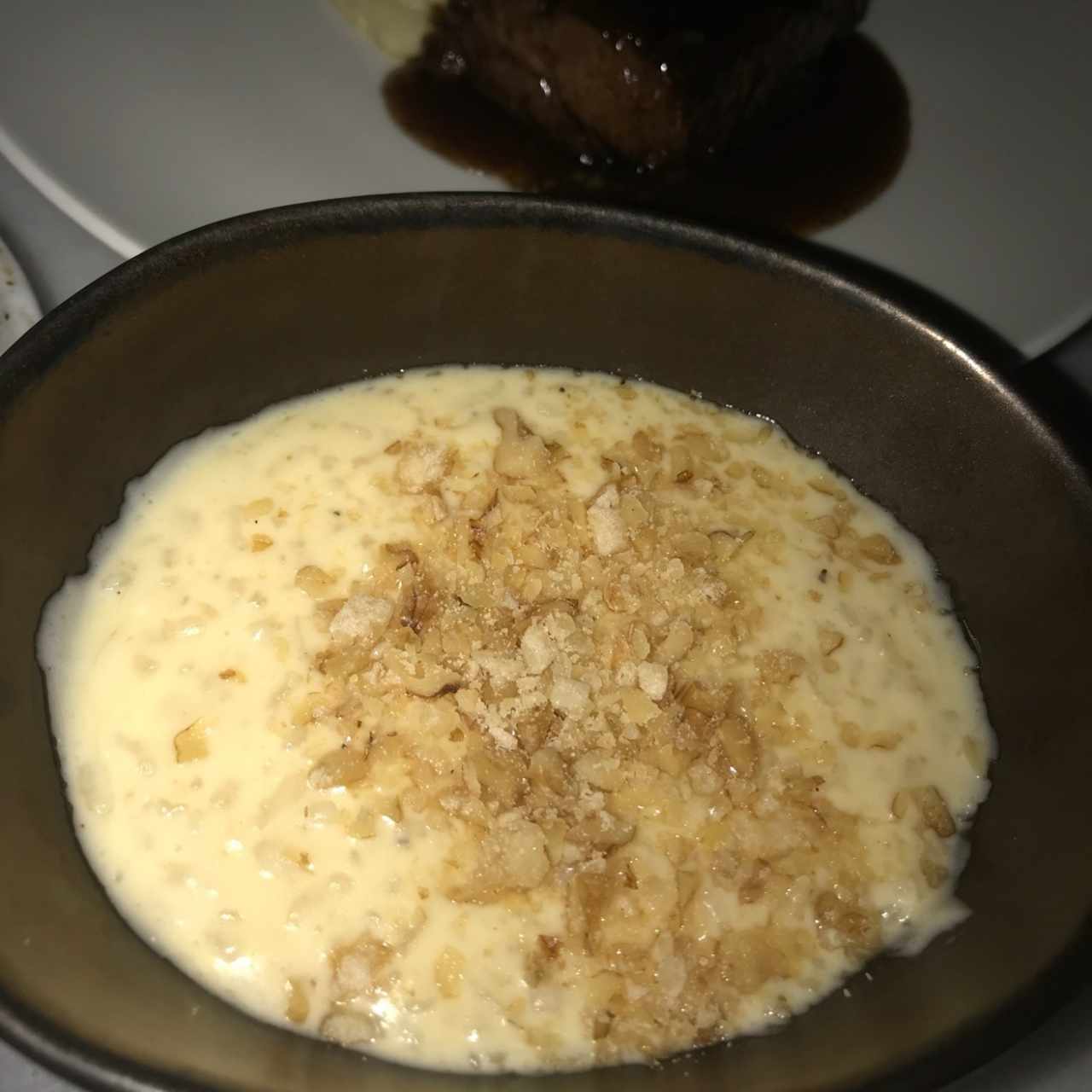 Risotto de queso gorgonzola, dolce y hongos shitake