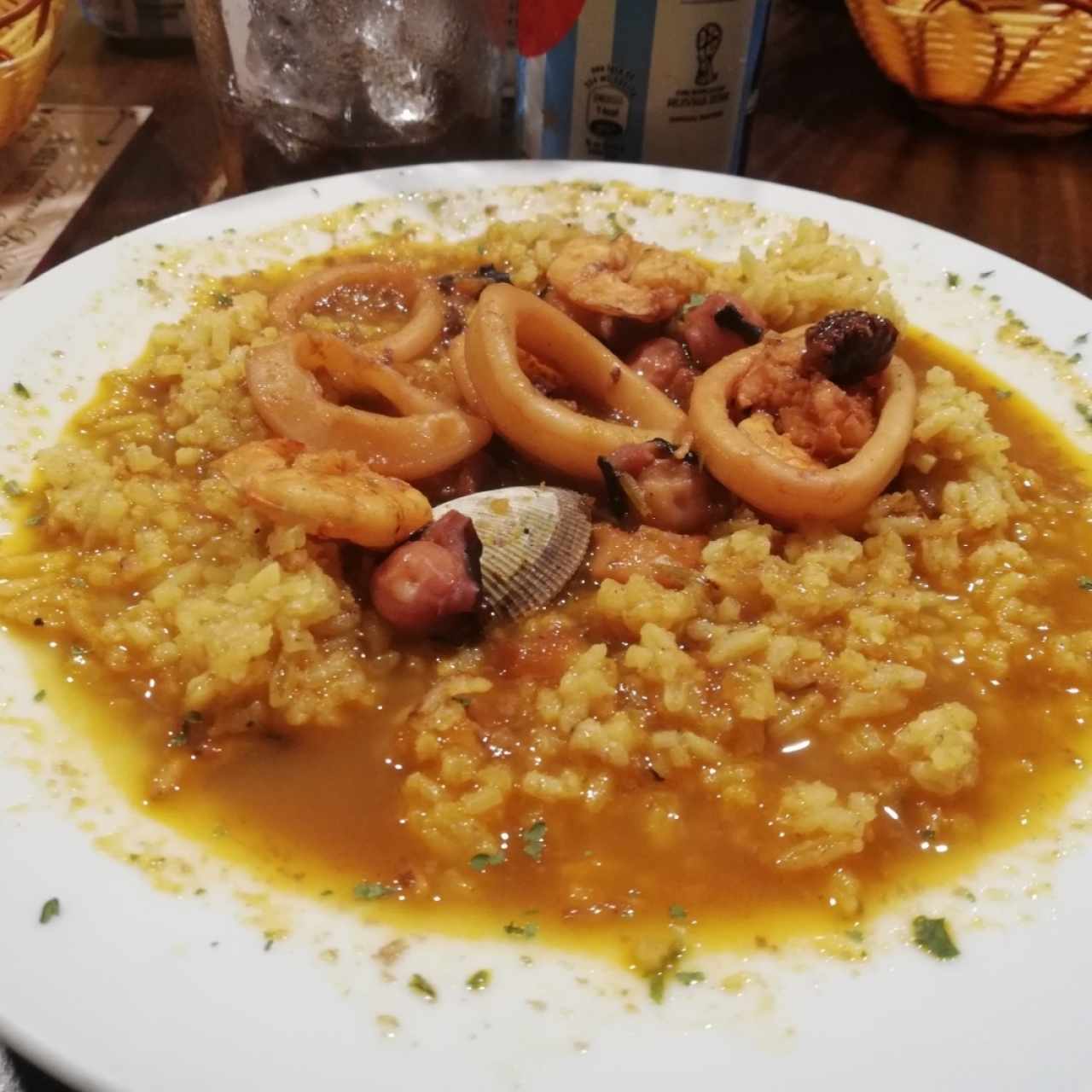 Menú ejecutivo arroz caldoso con mariscos