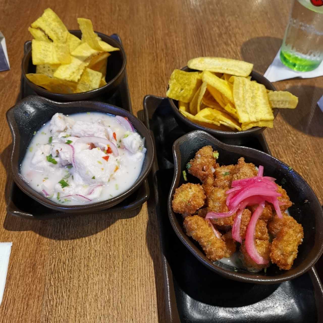 deliciosos ceviches de corvina y frito