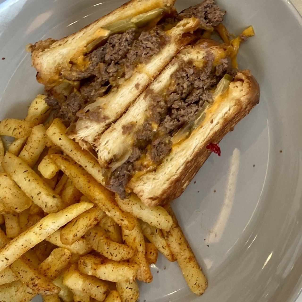 Double Patty Melt With Spicy Fries