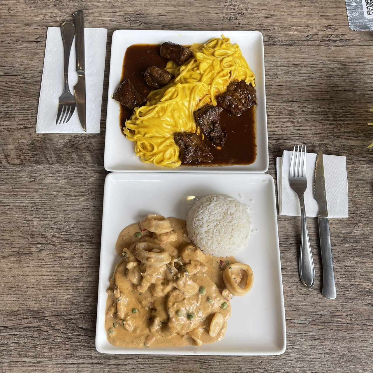 Tallarines a la huaincaina y Filete de pescado a lo macho❤️