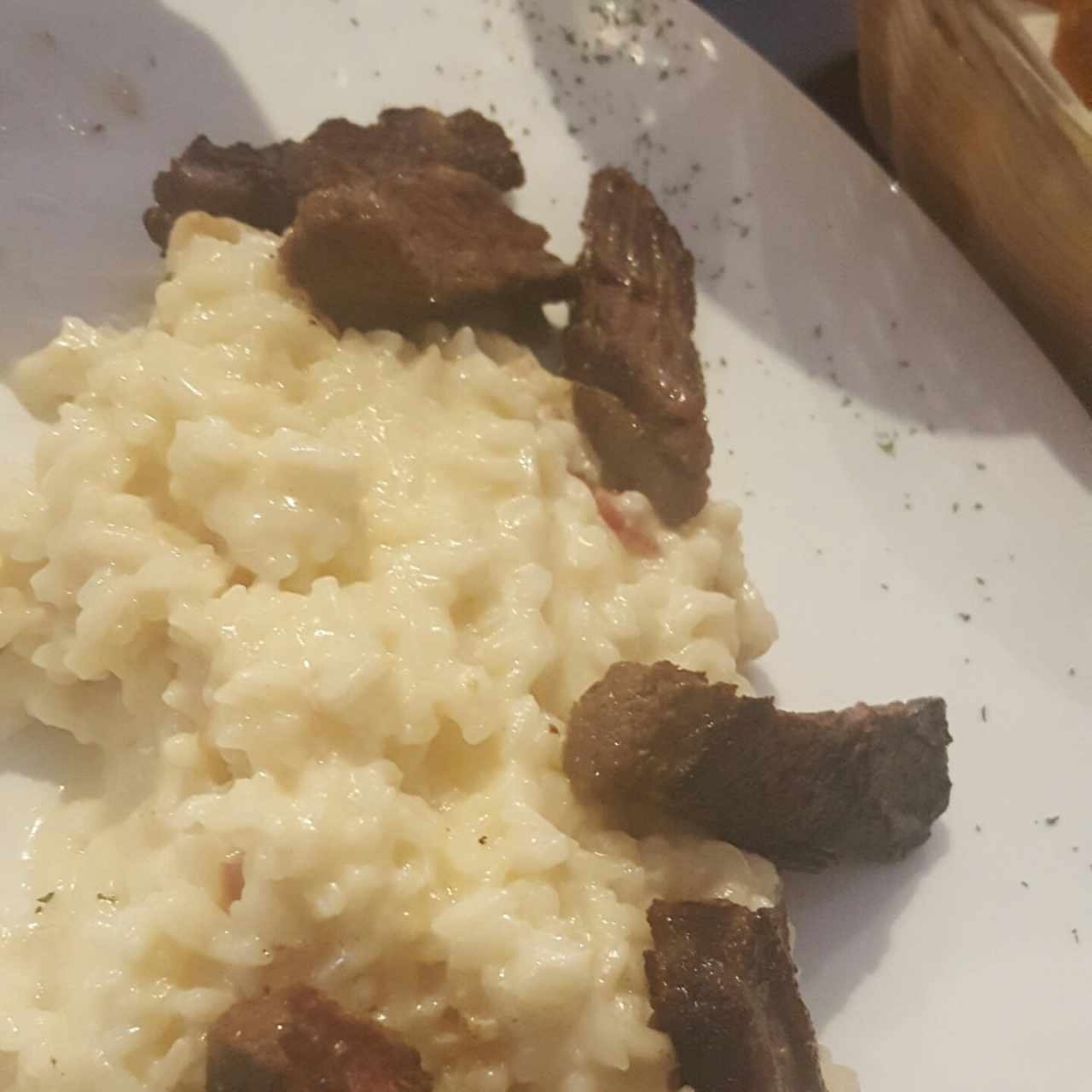 risotto parmesano con entraña