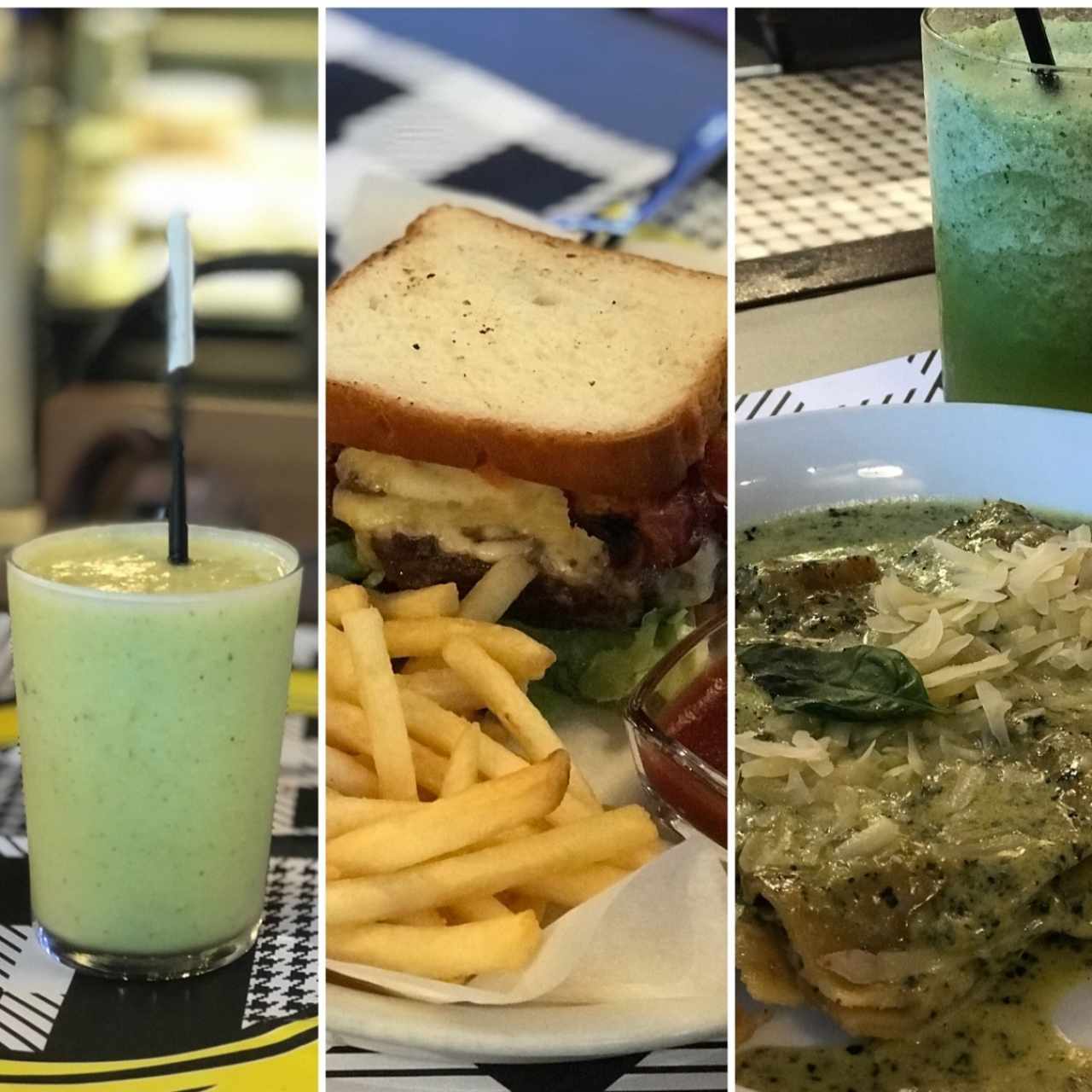 piña con hierbabuena + Hamburguesa Pan Glutino + Lasagna Pesto