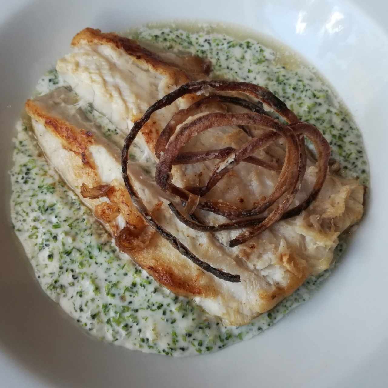 corvina en crema de brócoli