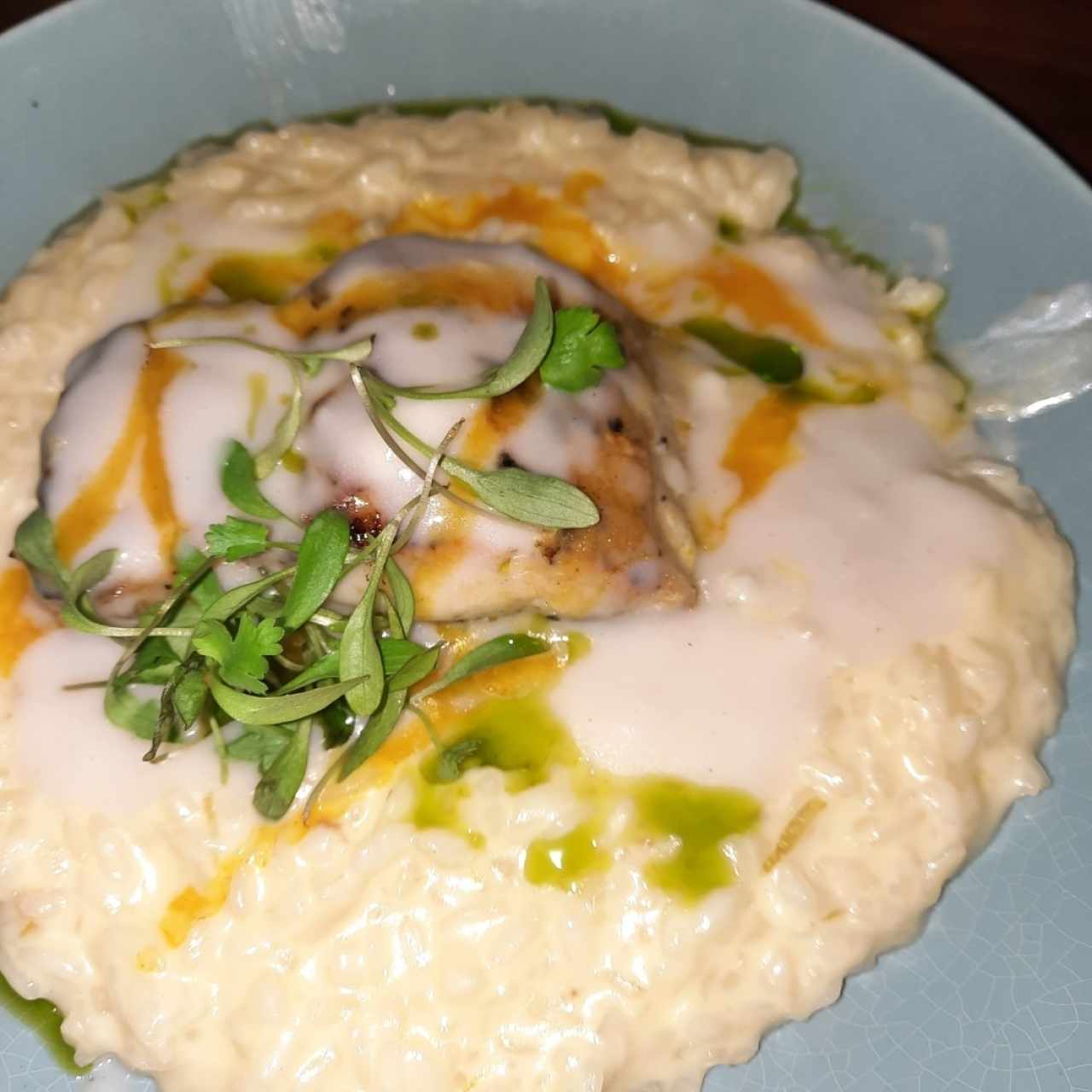 pesca del día y risotto al limón