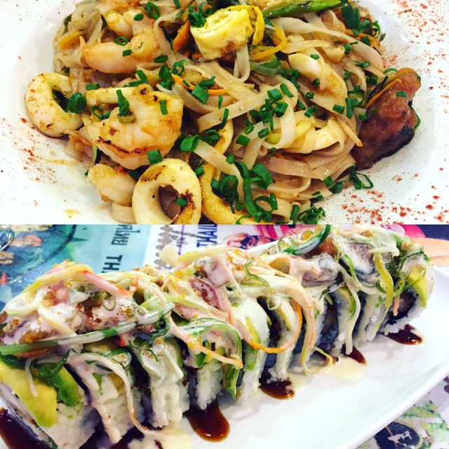 Phat Thai de Mariscos y God Suki Roll