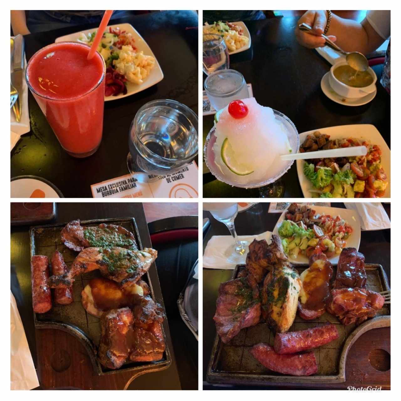 Licuado de fresas/Margarita limón/sopa pollo/parrillada y ensalada