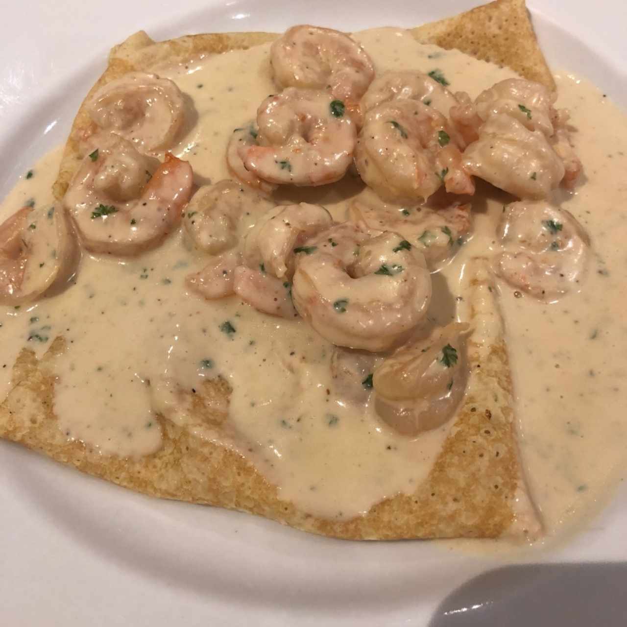 crepes de camarones al ajillo