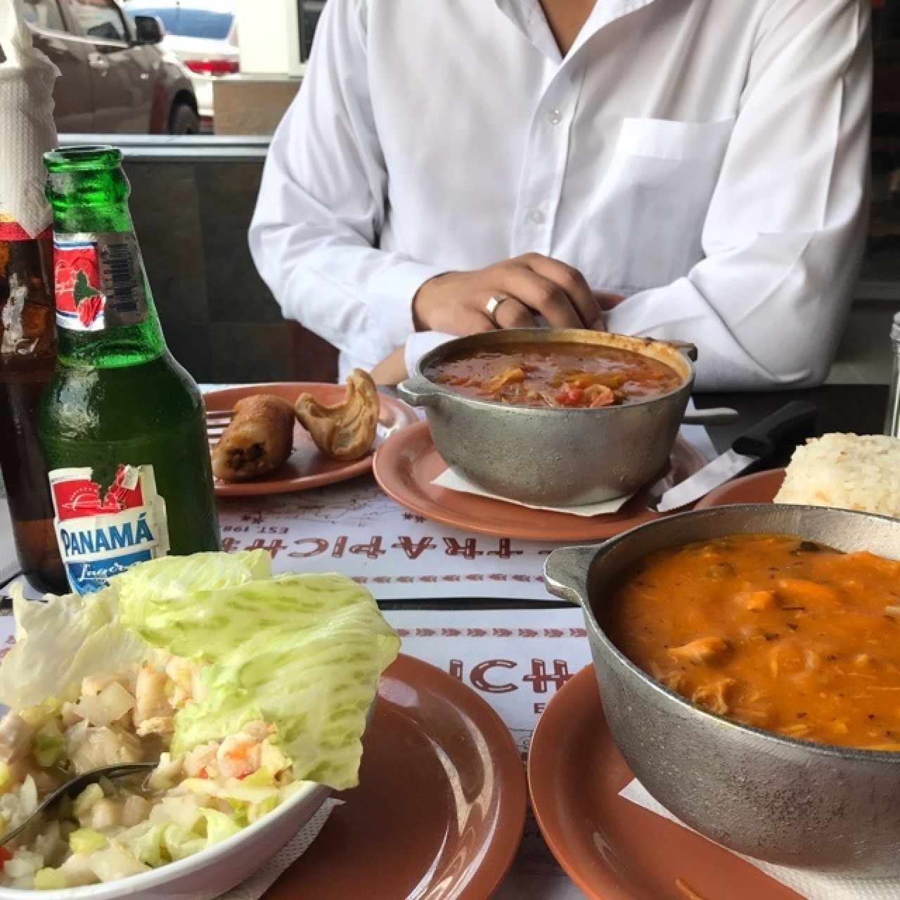 Carimañola, guacho de rabito, ceviche de corvina y tamal de olla