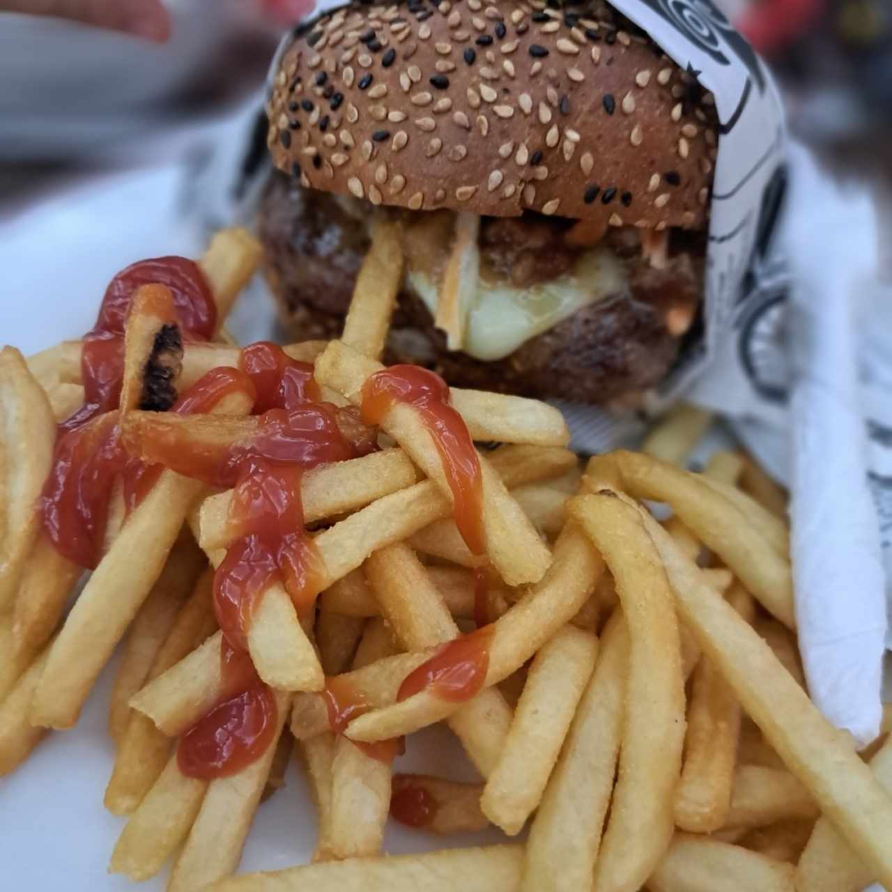 hamburgesa leños y carbón