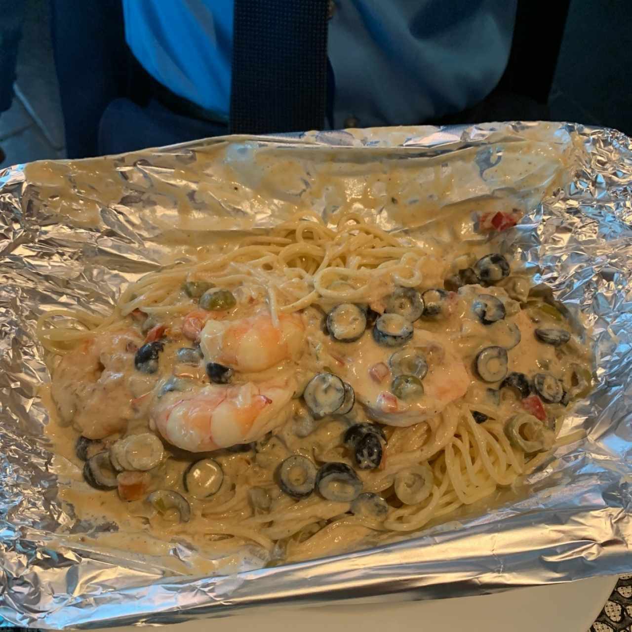 spaguetti con Langostinos al cartuccho