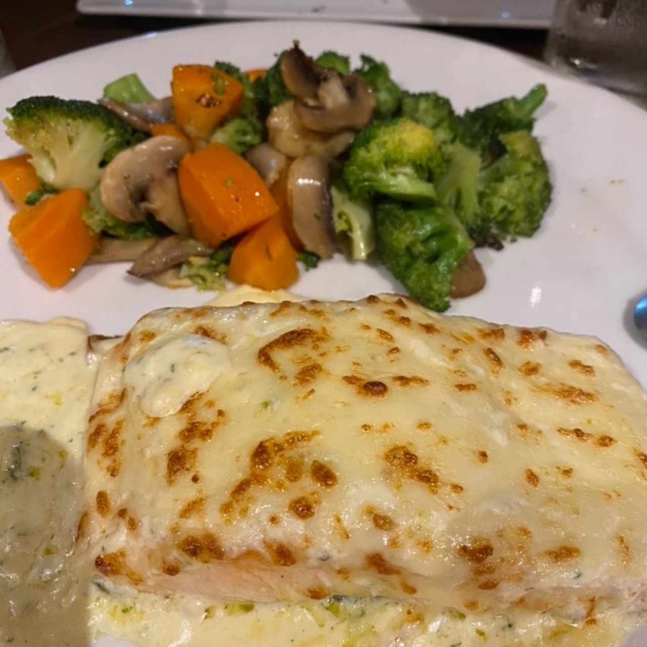 salmón gratinado en salsa blanca