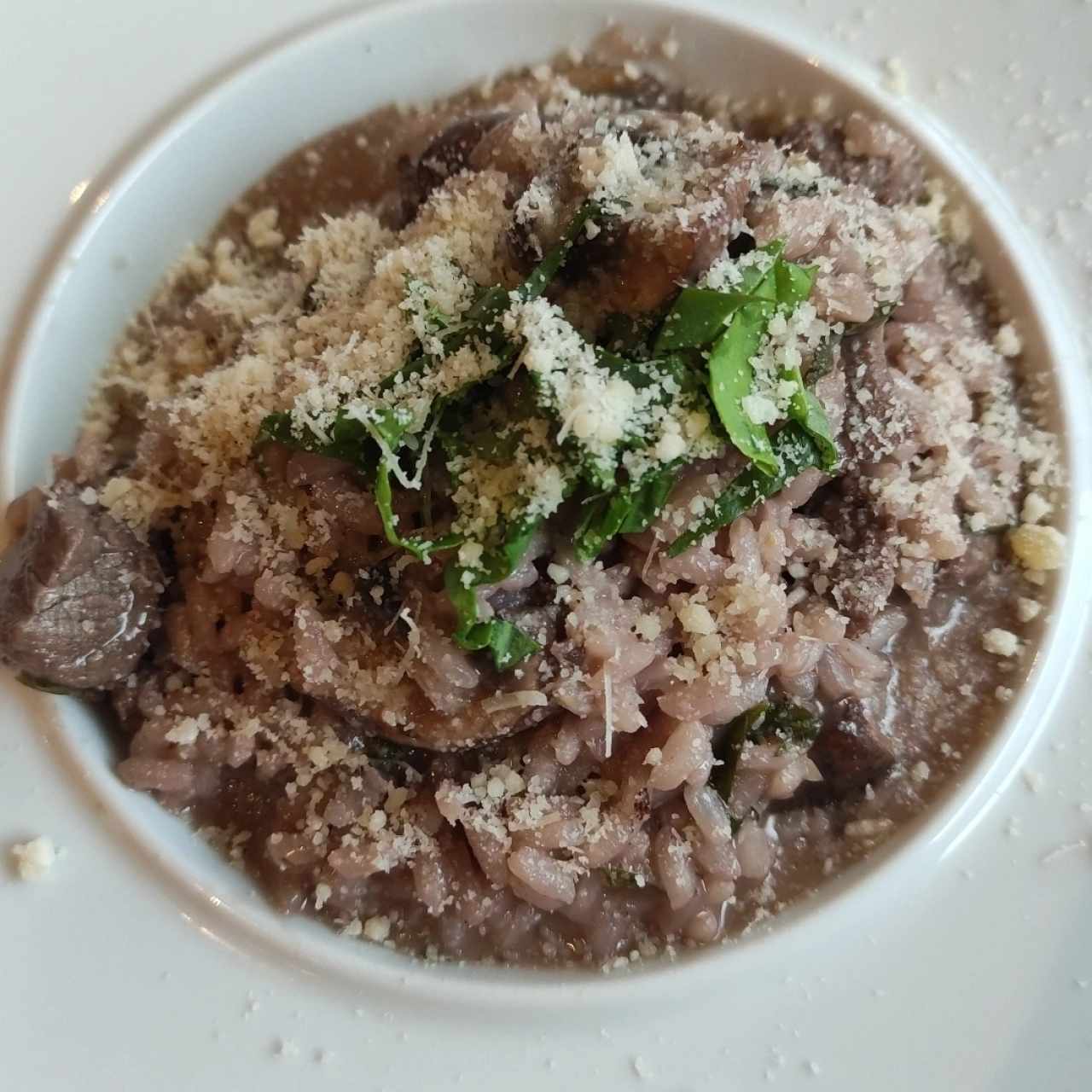 risotto de hongos portobello y lomito