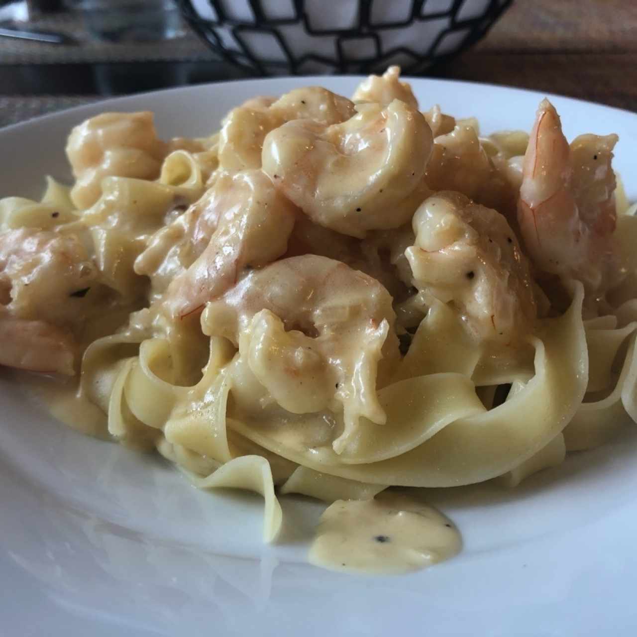 Fettuccini y camarones