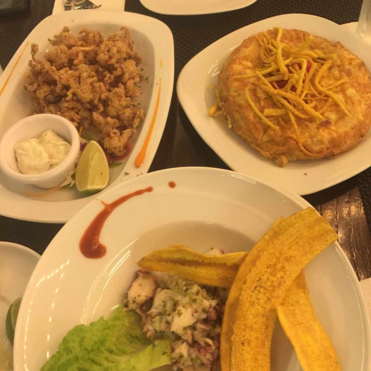 Torta Española, Arañitas y ceviche de pulpo