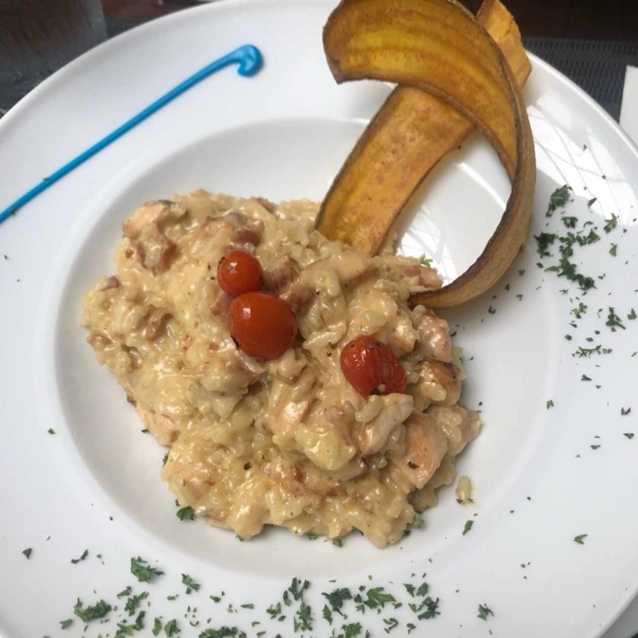 risotto de hongos y bacon