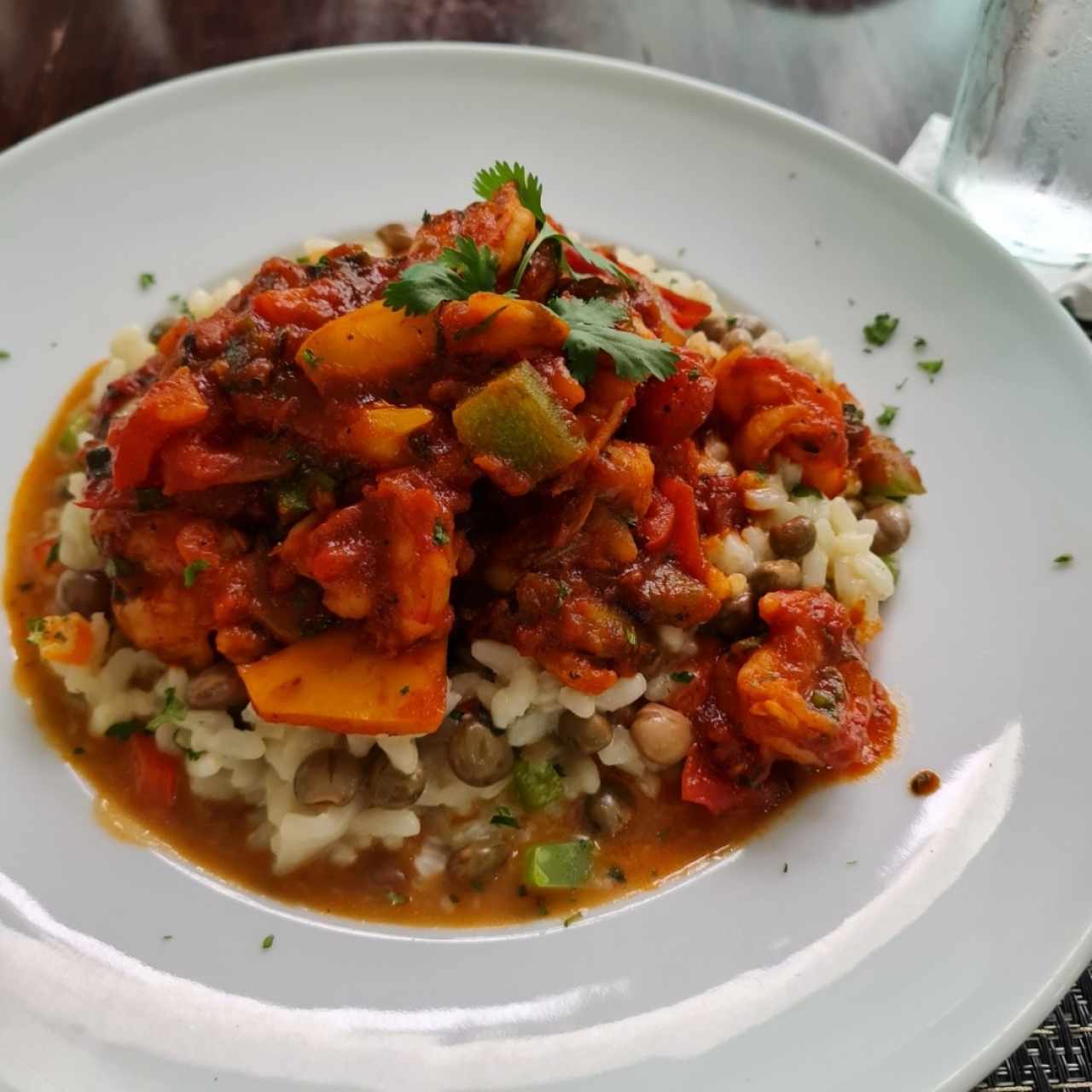 risoto con guandú y camarones a la criolla