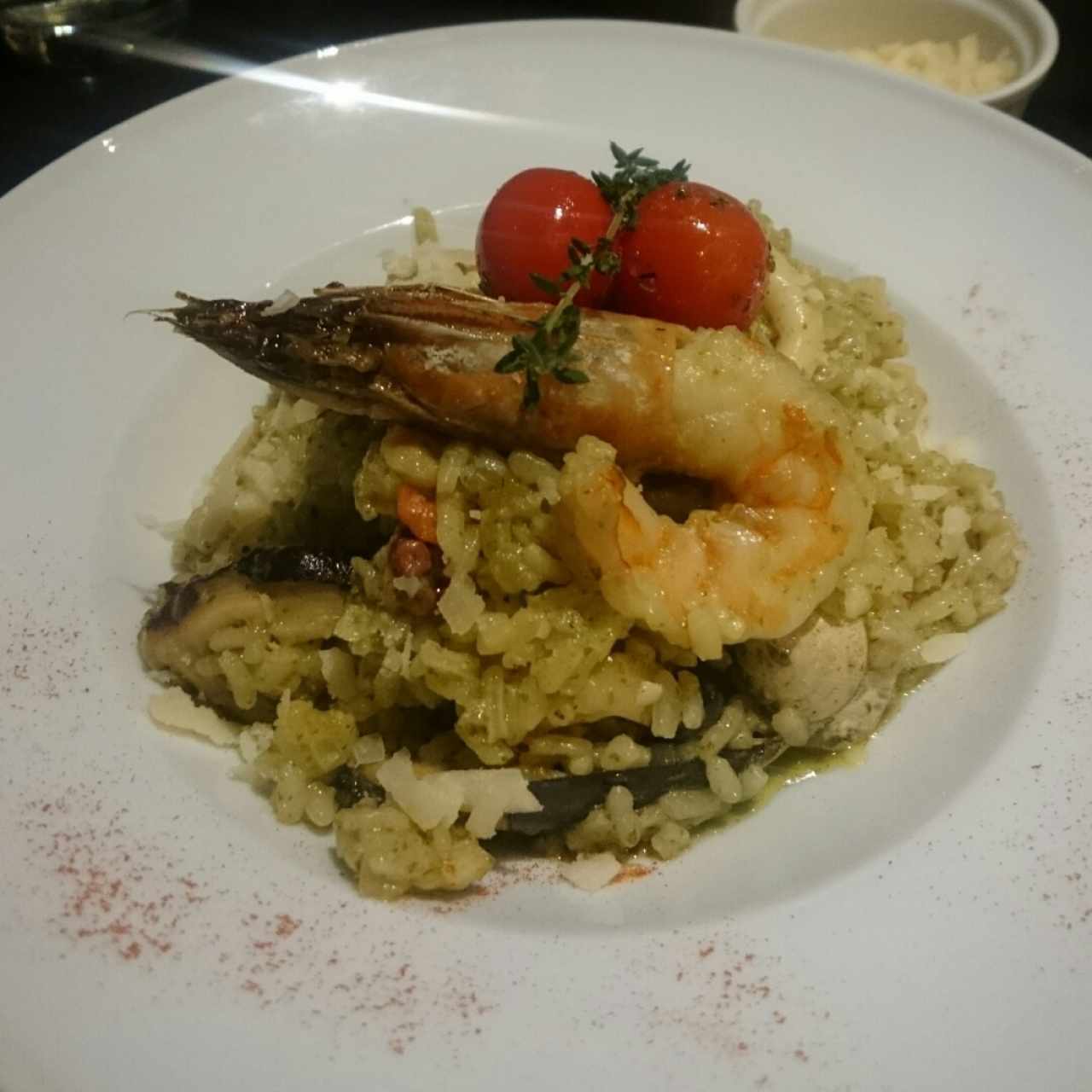 Risotto frutti di mare en salsa verde