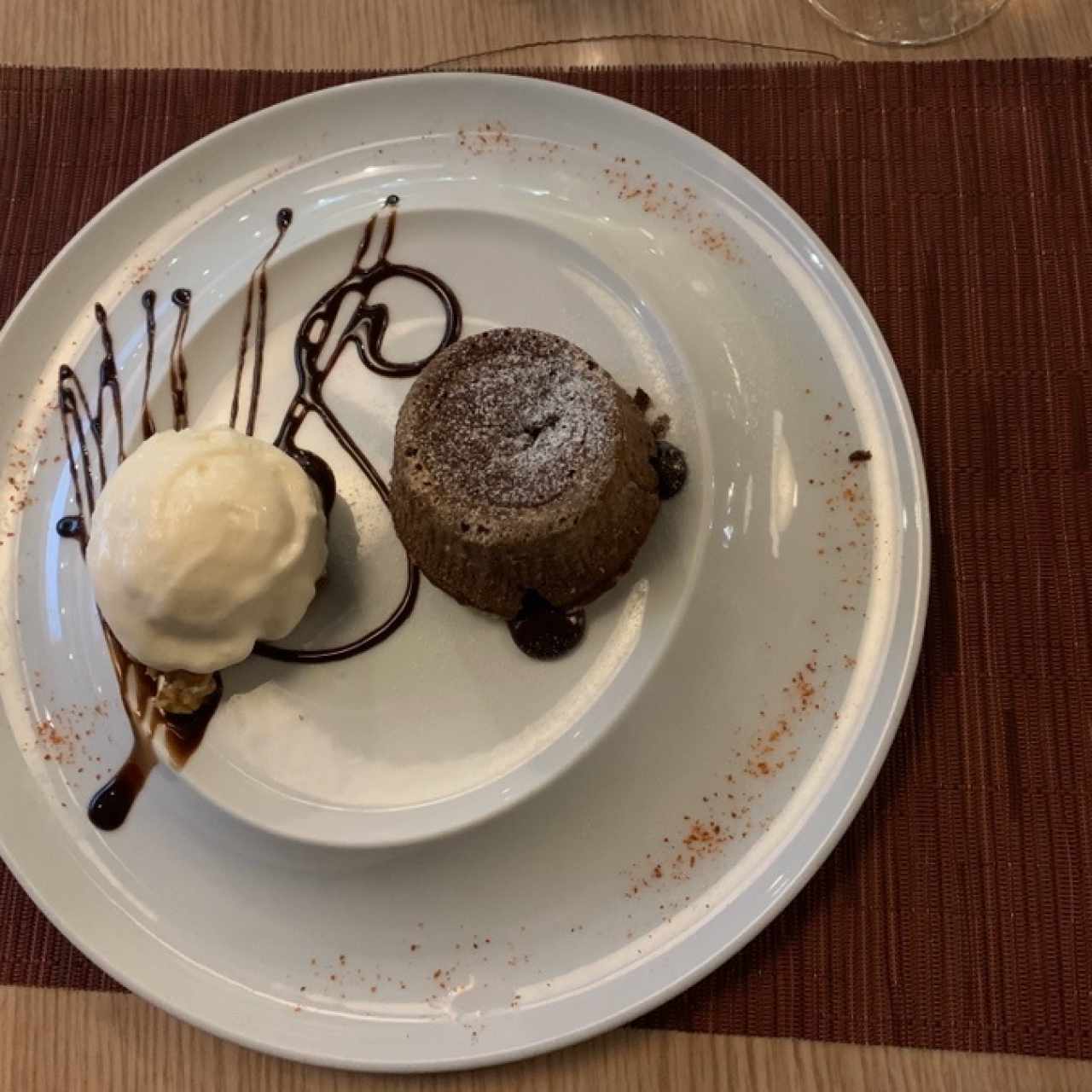 fondue de chocolate con helado de vainilla