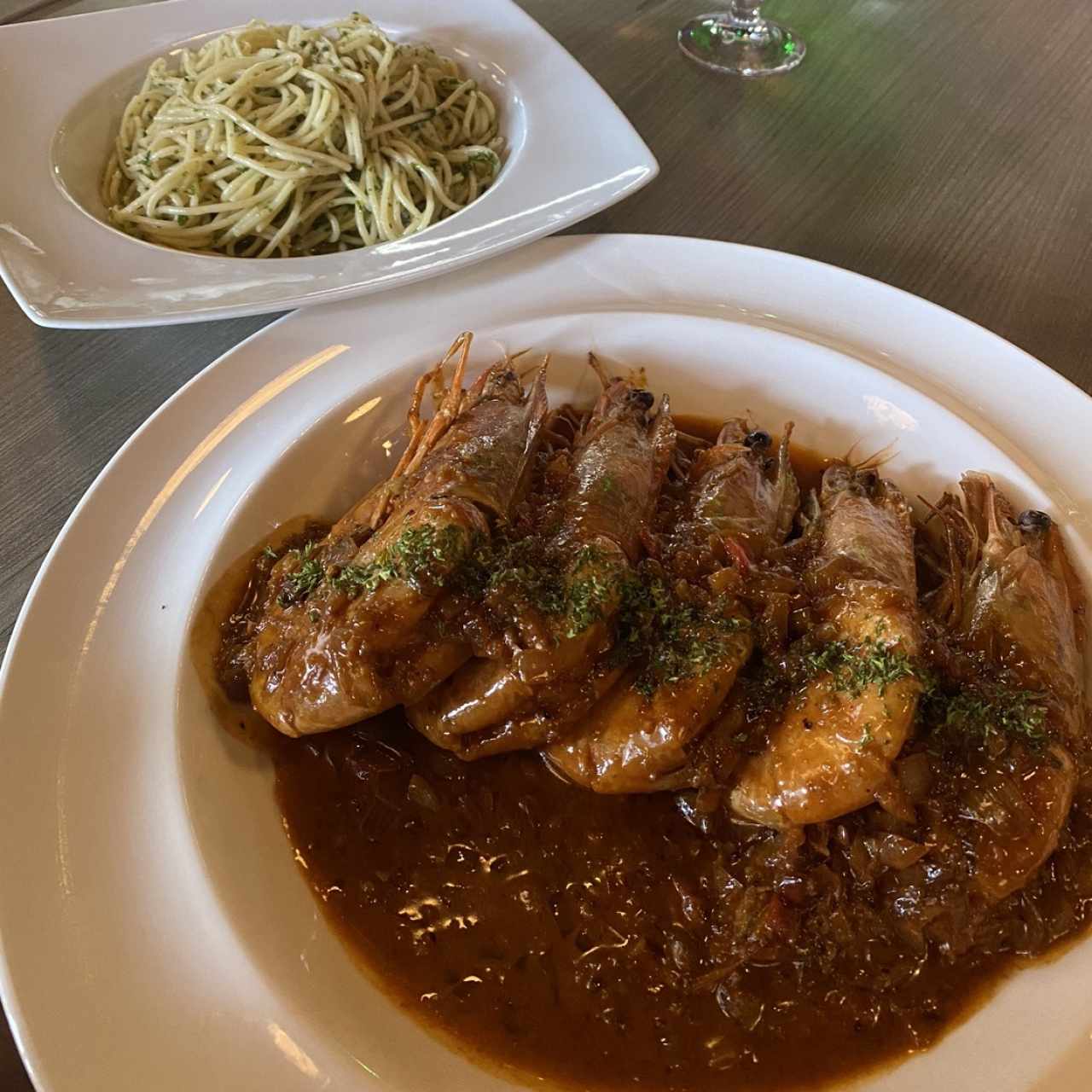 Mariscos - Langostinos al Coñac