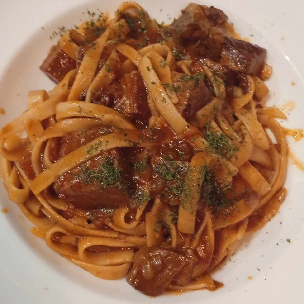 Fettucini estofado Short Ribs