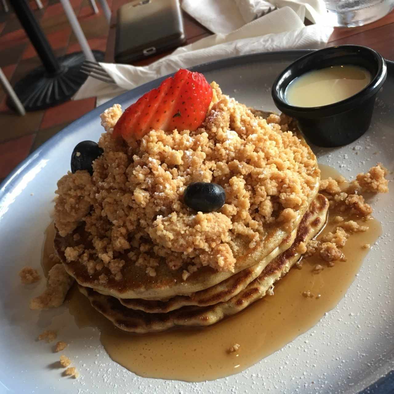 crumble pancake con extra de leche condensada