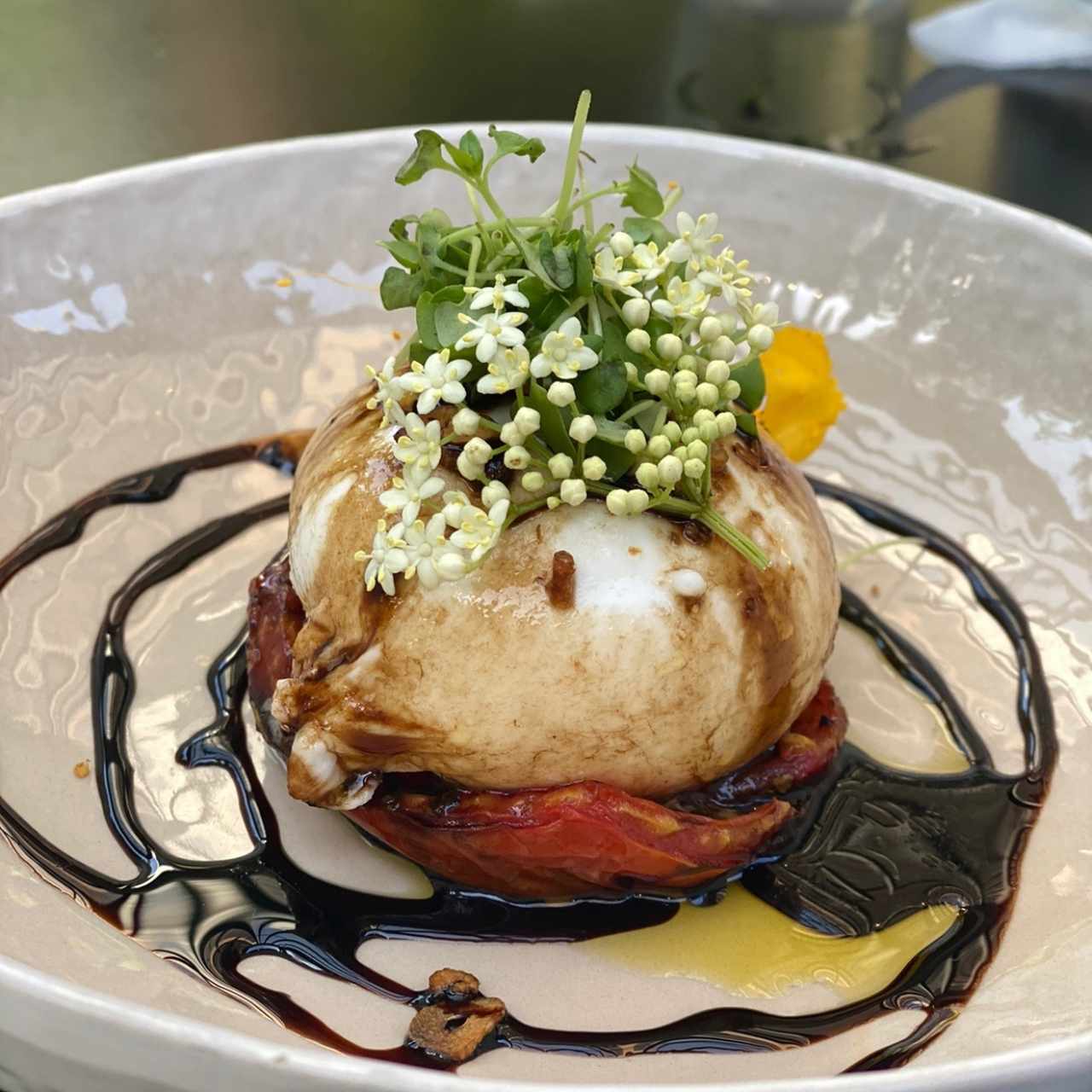 Burrata y tomate rostizados