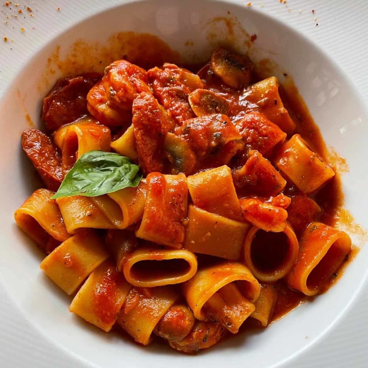 pasta con chorizo y camarones 